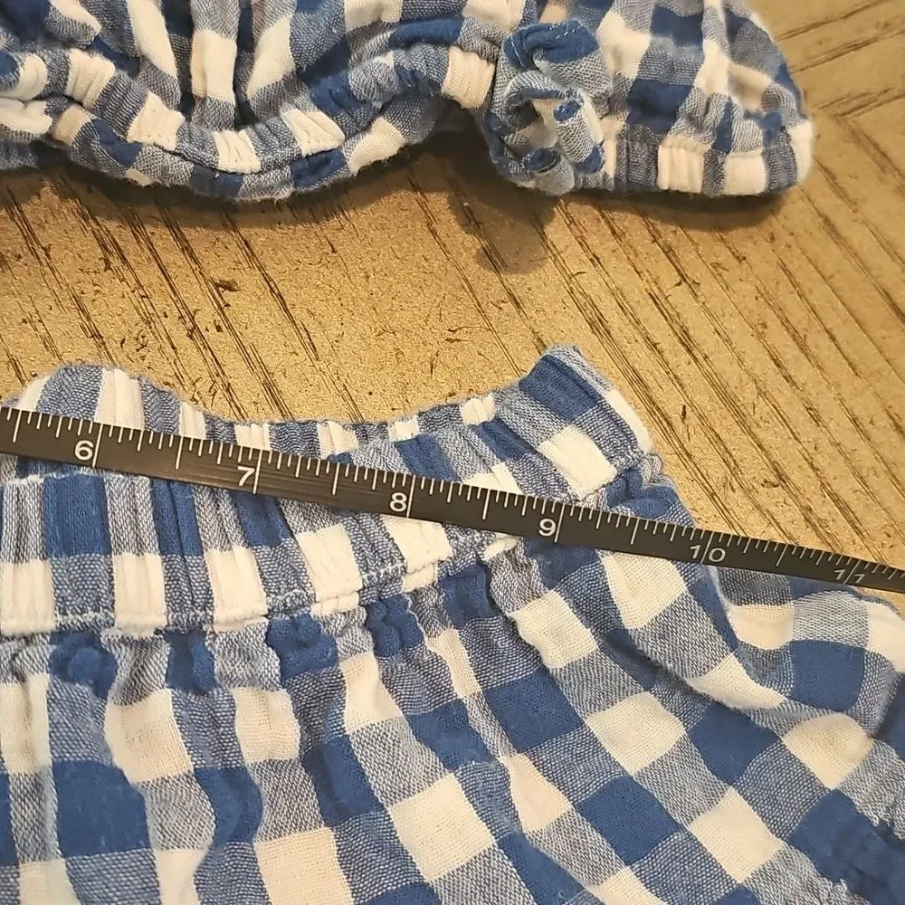 Blue and White Gingham Top and Skirt Set 6X XS 100% Cotton